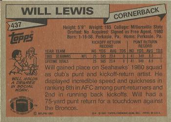 1981 Topps #437 Will Lewis Back