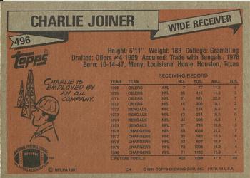 1981 Topps #496 Charlie Joiner Back
