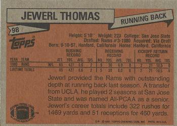 1981 Topps #98 Jewerl Thomas Back