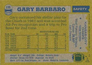 1982 Topps #110 Gary Barbaro Back