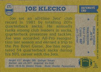 1982 Topps #171 Joe Klecko Back
