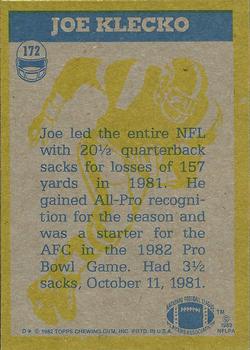 1982 Topps #172 Joe Klecko Back