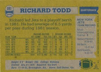 1982 Topps #181 Richard Todd Back