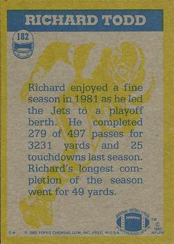 1982 Topps #182 Richard Todd Back