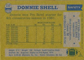 1982 Topps #217 Donnie Shell Back