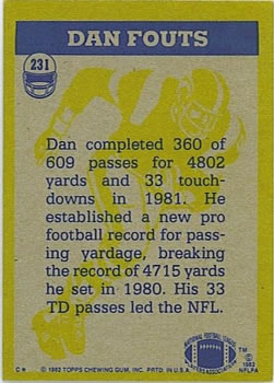 1982 Topps #231 Dan Fouts Back