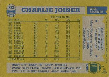 1982 Topps #233 Charlie Joiner Back