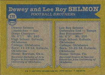 1982 Topps #270 Dewey Selmon / Lee Roy Selmon Back