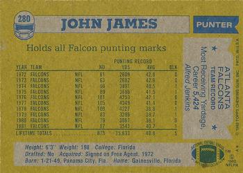 1982 Topps #280 John James Back
