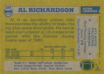 1982 Topps #289 Al Richardson Back