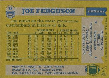 1982 Topps #28 Joe Ferguson Back