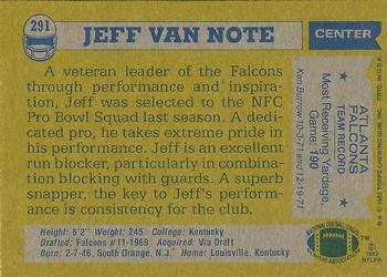 1982 Topps #291 Jeff Van Note Back