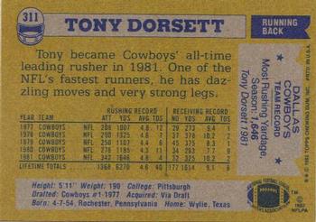 1982 Topps #311 Tony Dorsett Back
