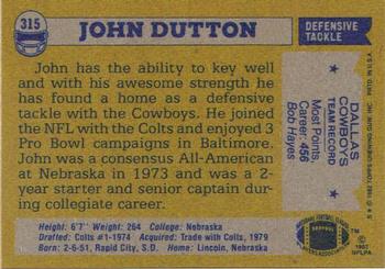 1982 Topps #315 John Dutton Back