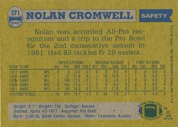1982 Topps #371 Nolan Cromwell Back