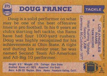 1982 Topps #375 Doug France Back