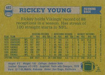 1982 Topps #403 Rickey Young Back