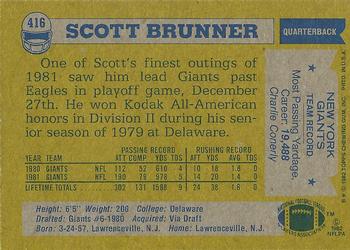 1982 Topps #416 Scott Brunner Back