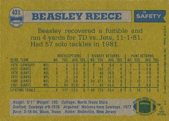 1982 Topps #431 Beasley Reece Back