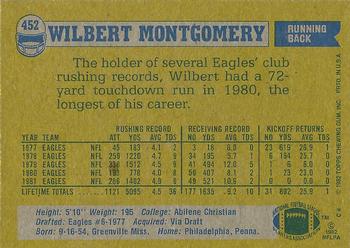 1982 Topps #452 Wilbert Montgomery Back
