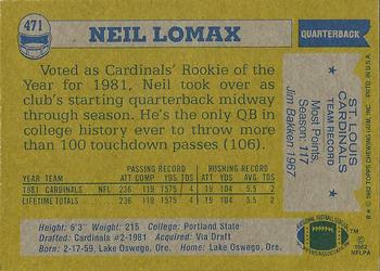 1982 Topps #471 Neil Lomax Back