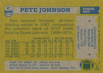 1982 Topps #47 Pete Johnson Back