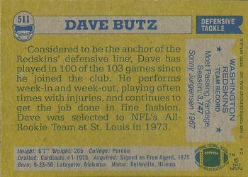 1982 Topps #511 Dave Butz Back