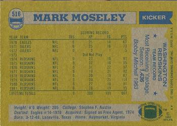 1982 Topps #516 Mark Moseley Back