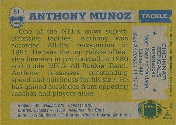1982 Topps #51 Anthony Munoz Back