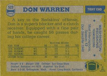1982 Topps #523 Don Warren Back