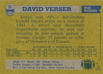 1982 Topps #53 David Verser Back