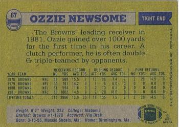1982 Topps #67 Ozzie Newsome Back