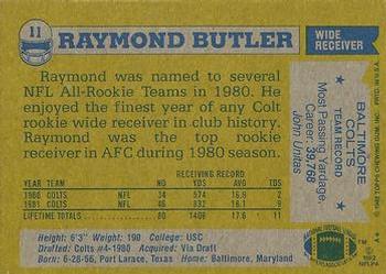 1982 Topps #11 Raymond Butler Back