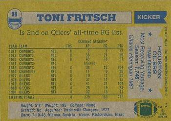 1982 Topps #98 Toni Fritsch Back