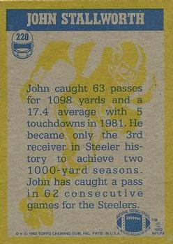 1982 Topps #220 John Stallworth Back