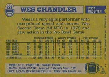 1982 Topps #228 Wes Chandler Back