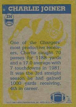 1982 Topps #234 Charlie Joiner Back