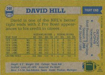 1982 Topps #340 David Hill Back
