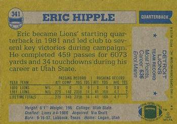 1982 Topps #341 Eric Hipple Back