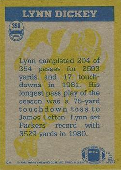 1982 Topps #358 Lynn Dickey Back