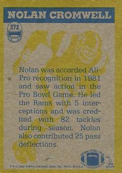 1982 Topps #372 Nolan Cromwell Back