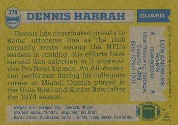 1982 Topps #378 Dennis Harrah Back
