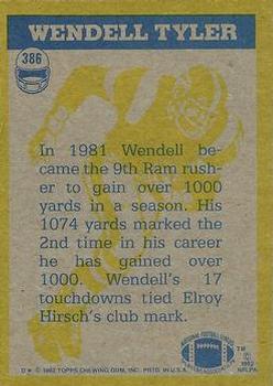 1982 Topps #386 Wendell Tyler Back