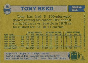 1982 Topps #86 Tony Reed Back