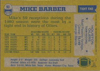 1982 Topps #93 Mike Barber Back