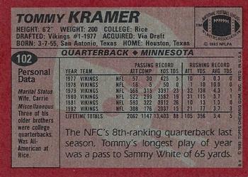 1983 Topps #102 Tommy Kramer Back