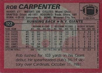 1983 Topps #122 Rob Carpenter Back