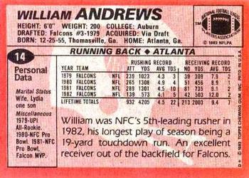 1983 Topps #14 William Andrews Back