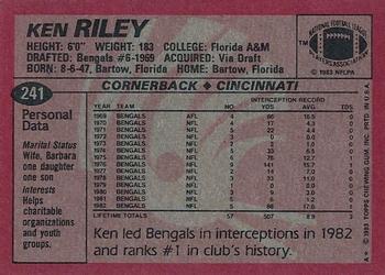 1983 Topps #241 Ken Riley Back