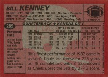 1983 Topps #289 Bill Kenney Back